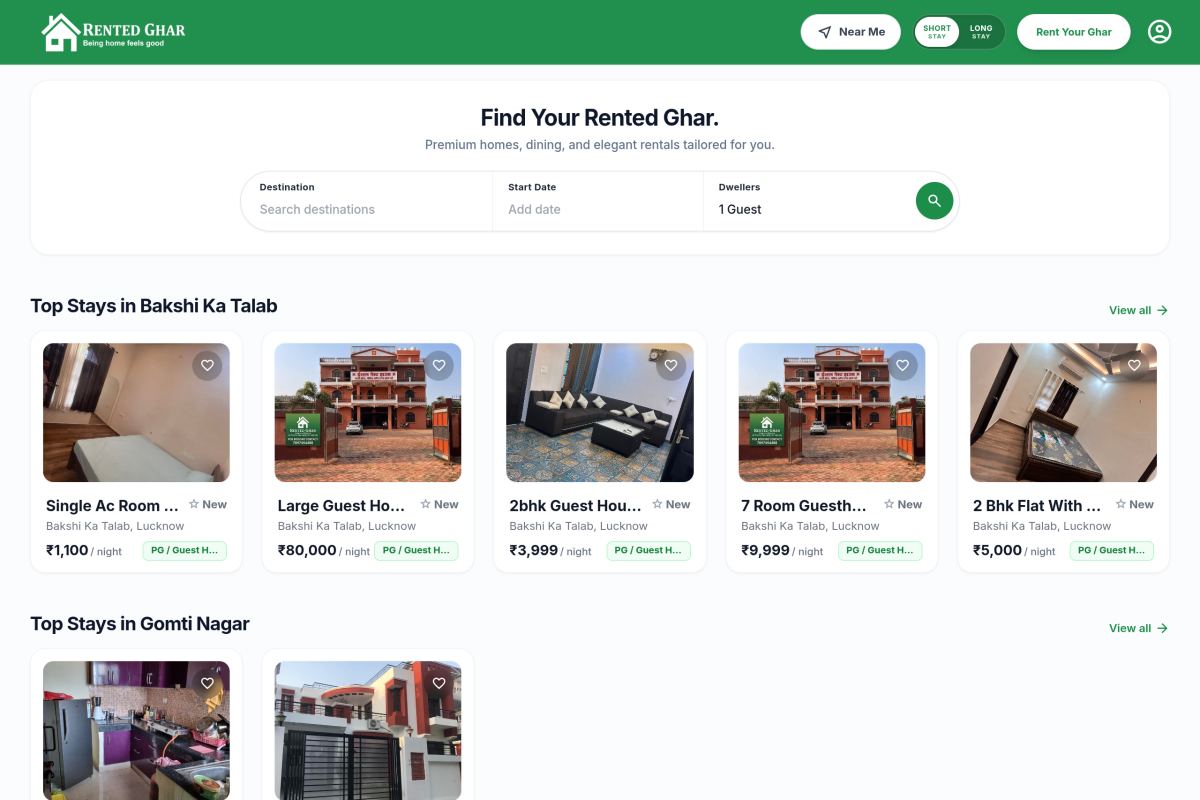 Rented Ghar — Airbnb-style Rental & Stay Booking Platform