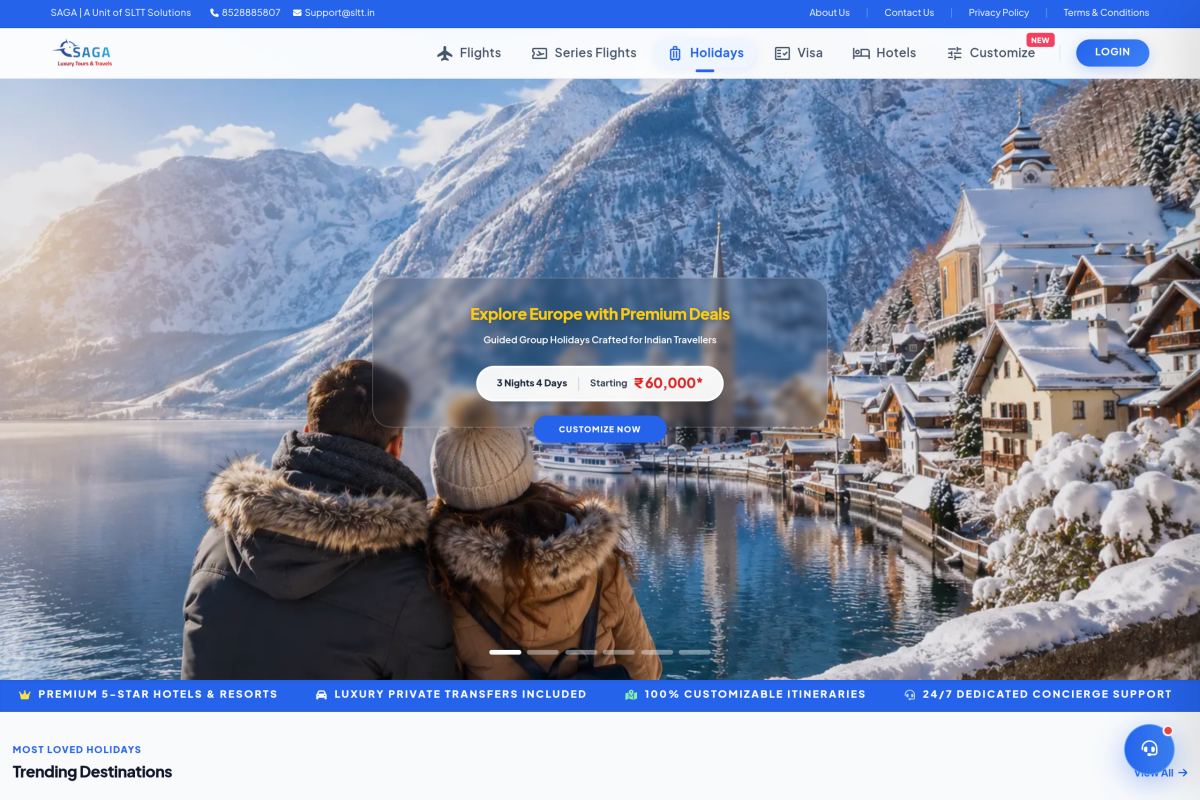 SAGA Luxury Travel — Travel Booking Platform with Live Hotel & Flight API