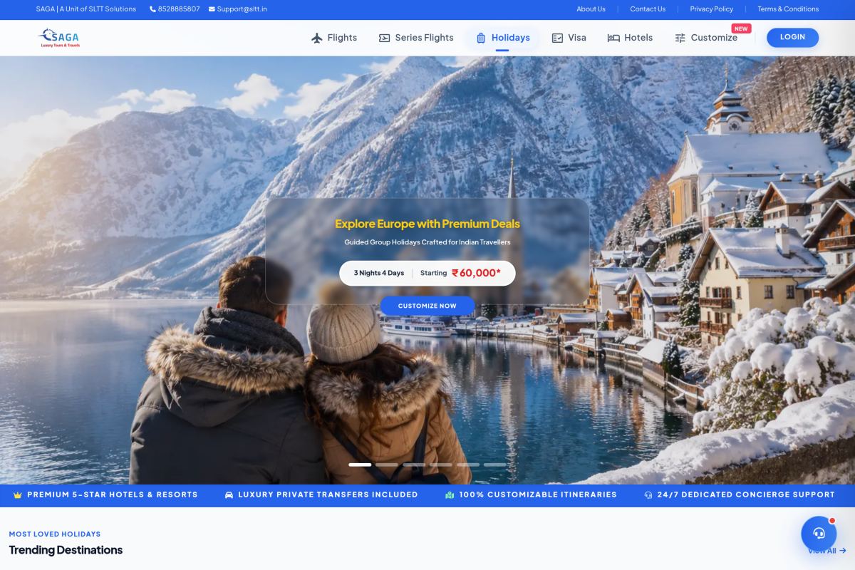 SAGA Luxury Travel — Travel Booking Platform with Live Hotel & Flight API
